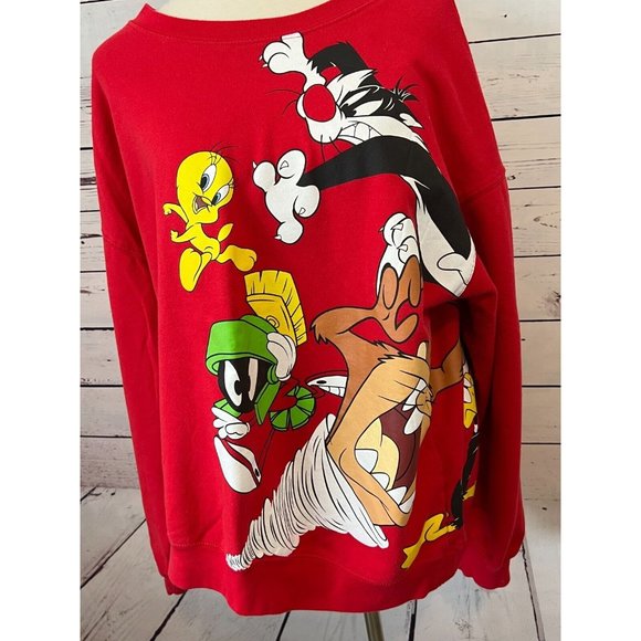 Looney Tunes Sweatshirt Pullover Red XXL 2XL 2X 19 Red Vintage Double Sided - Picture 1 of 11